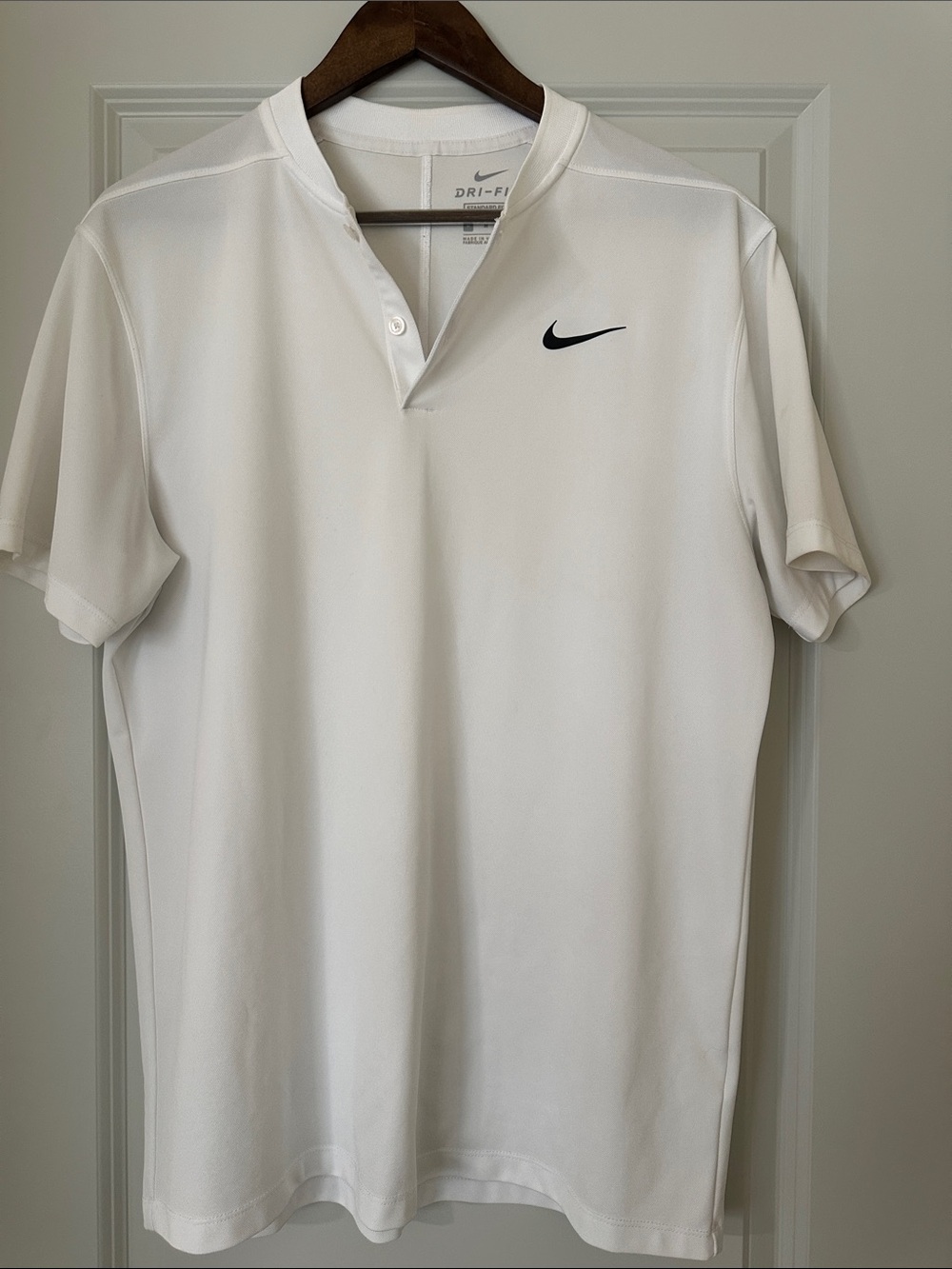 Nike White Short-Sleeve Polo with Black Swoosh